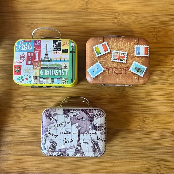 New 3pcs Europe Style Vintage Suitcase Shape Metal Tin Can container - Picture 3 of 14